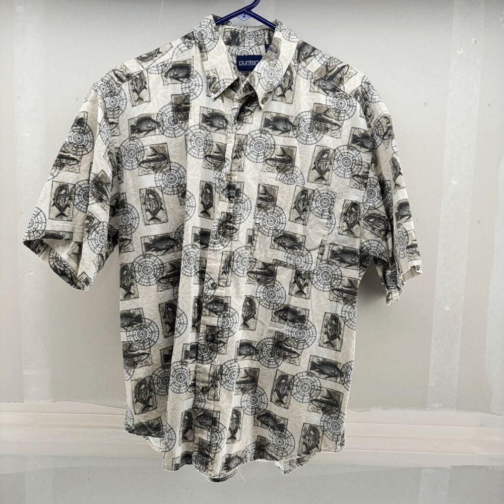 Vintage Puritan Men's Size Large Button Down Fish & Compass Shirt Theme Camp HI